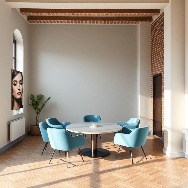 Minimalistyczne wnętrze biura Atelier Kraków w tonacji błękitu i kremu